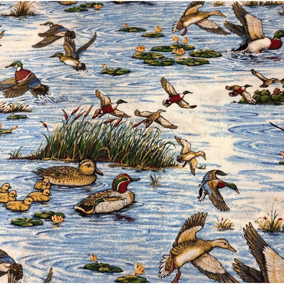 Springs Industries Duck Pond Cotton Fabric Panel 18" x 22" Colorful Wildlife Sce - Picture 1 of 8